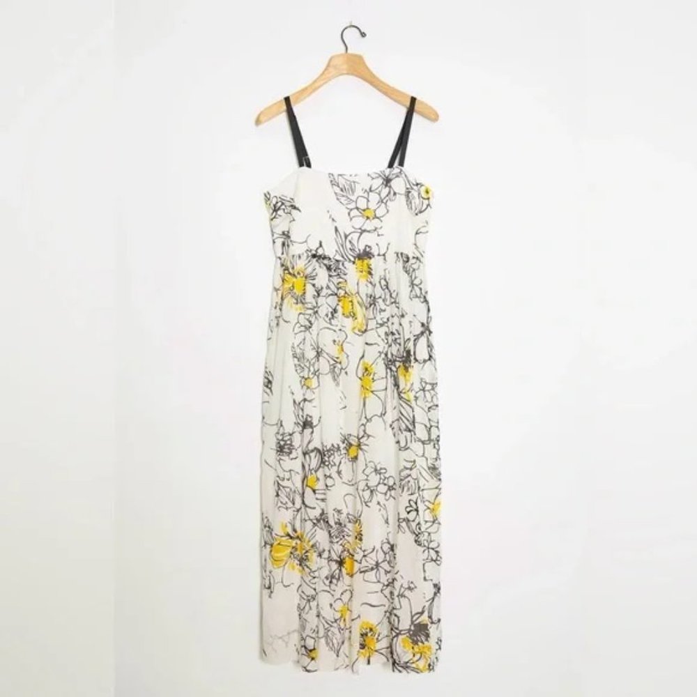 Anthropologie Porridge Chrysanthemum Maxi Strappy White Yellow Dress